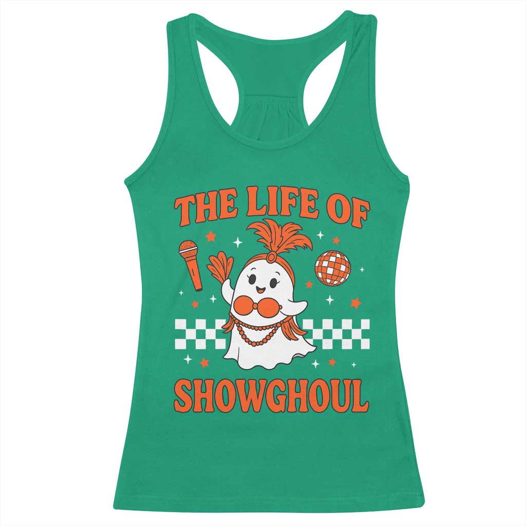 Funny Halloween Costume Showgirl Racerback Tank Top The Life of A Showghoul Cute Ghost - Wonder Print Shop
