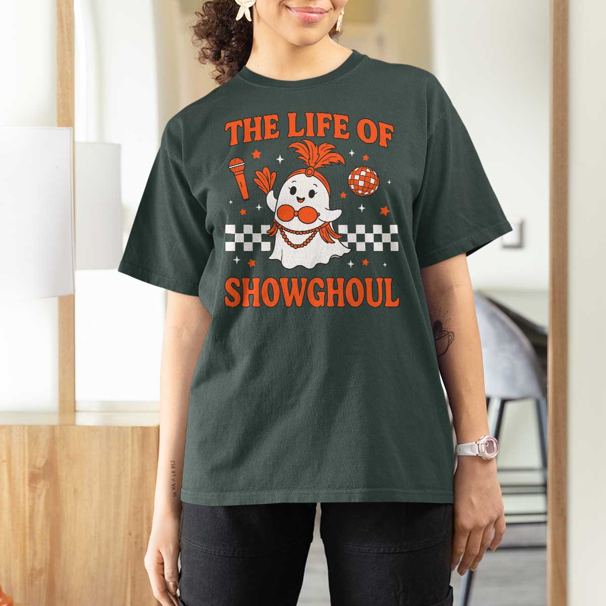 Funny Halloween Costume Showgirl T Shirt For Women The Life of A Showghoul Cute Ghost - Wonder Print Shop