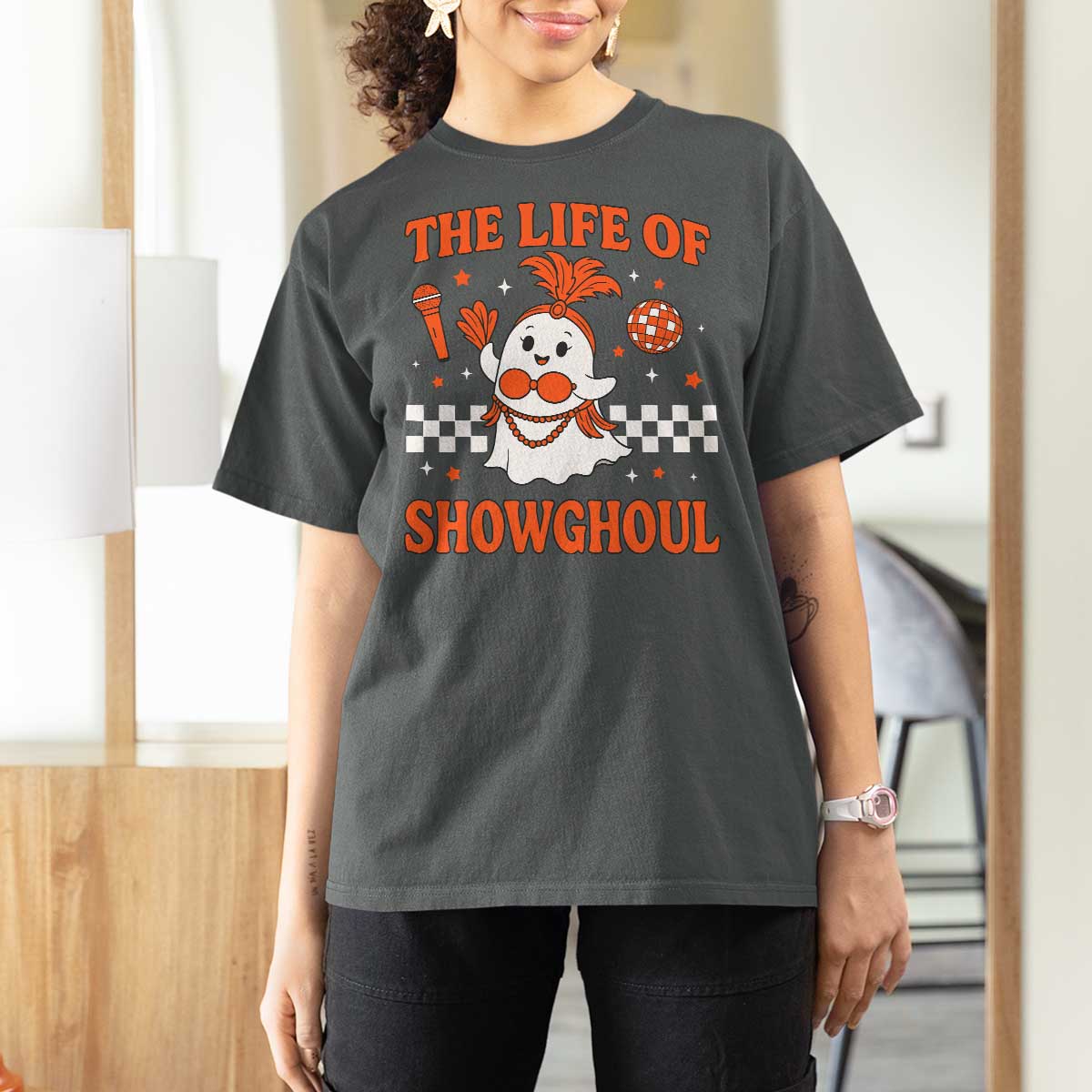 Funny Halloween Costume Showgirl T Shirt For Women The Life of A Showghoul Cute Ghost - Wonder Print Shop