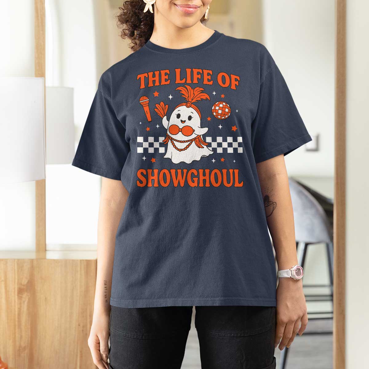 Funny Halloween Costume Showgirl T Shirt For Women The Life of A Showghoul Cute Ghost - Wonder Print Shop