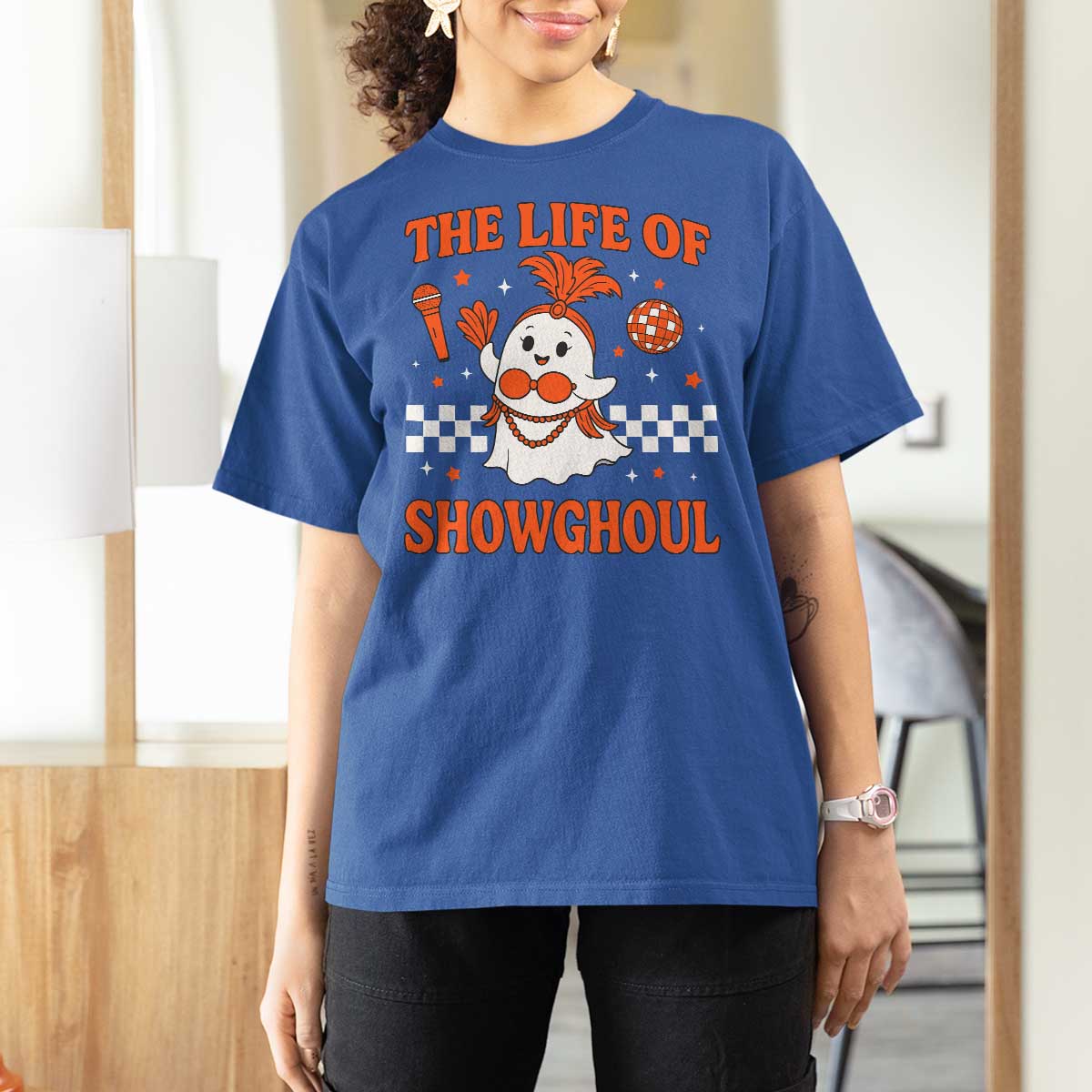 Funny Halloween Costume Showgirl T Shirt For Women The Life of A Showghoul Cute Ghost - Wonder Print Shop