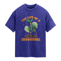 Funny Halloween Costume Showgirl Washed Cotton T-Shirt The Life of A Showghoul Slay Skeleton Girl