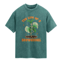 Funny Halloween Costume Showgirl Washed Cotton T-Shirt The Life of A Showghoul Slay Skeleton Girl