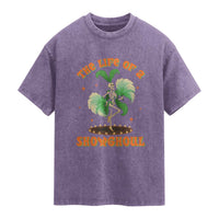 Funny Halloween Costume Showgirl Washed Cotton T-Shirt The Life of A Showghoul Slay Skeleton Girl