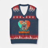 The Life Of A Showcat V-Neck Knit Sweater Vest Funny Cat Showgirl Era Heart Shape - Wonder Print Shop