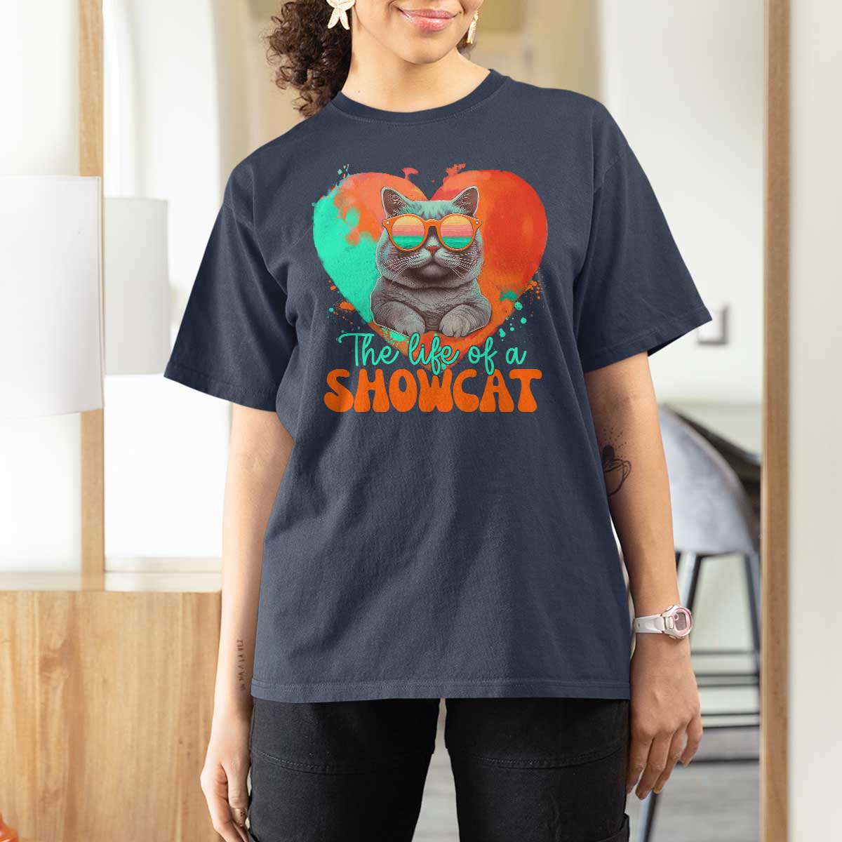 The Life Of A Showcat T Shirt For Women Funny Cat Showgirl Era Heart Shape TS10
