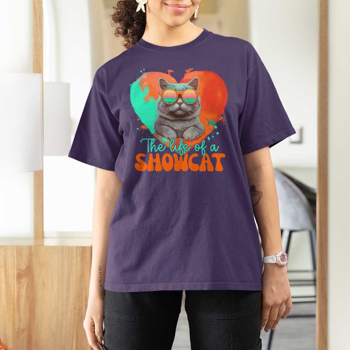 The Life Of A Showcat T Shirt For Women Funny Cat Showgirl Era Heart Shape TS10