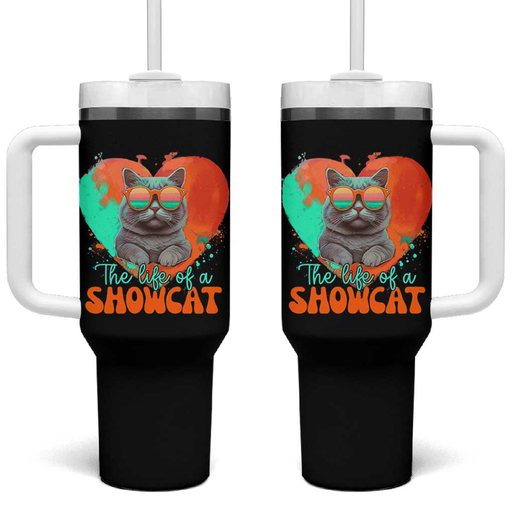 The Life Of A Showcat Tumbler With Handle Funny Cat Showgirl Era Heart Shape - Wonder Print Shop