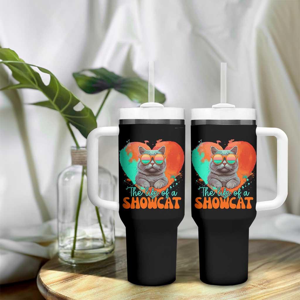 The Life Of A Showcat Tumbler With Handle Funny Cat Showgirl Era Heart Shape - Wonder Print Shop