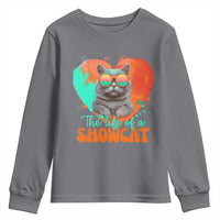 The Life Of A Showcat Youth Sweatshirt Funny Cat Showgirl Era Heart Shape - Wonder Print Shop