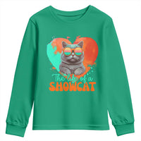 The Life Of A Showcat Youth Sweatshirt Funny Cat Showgirl Era Heart Shape - Wonder Print Shop