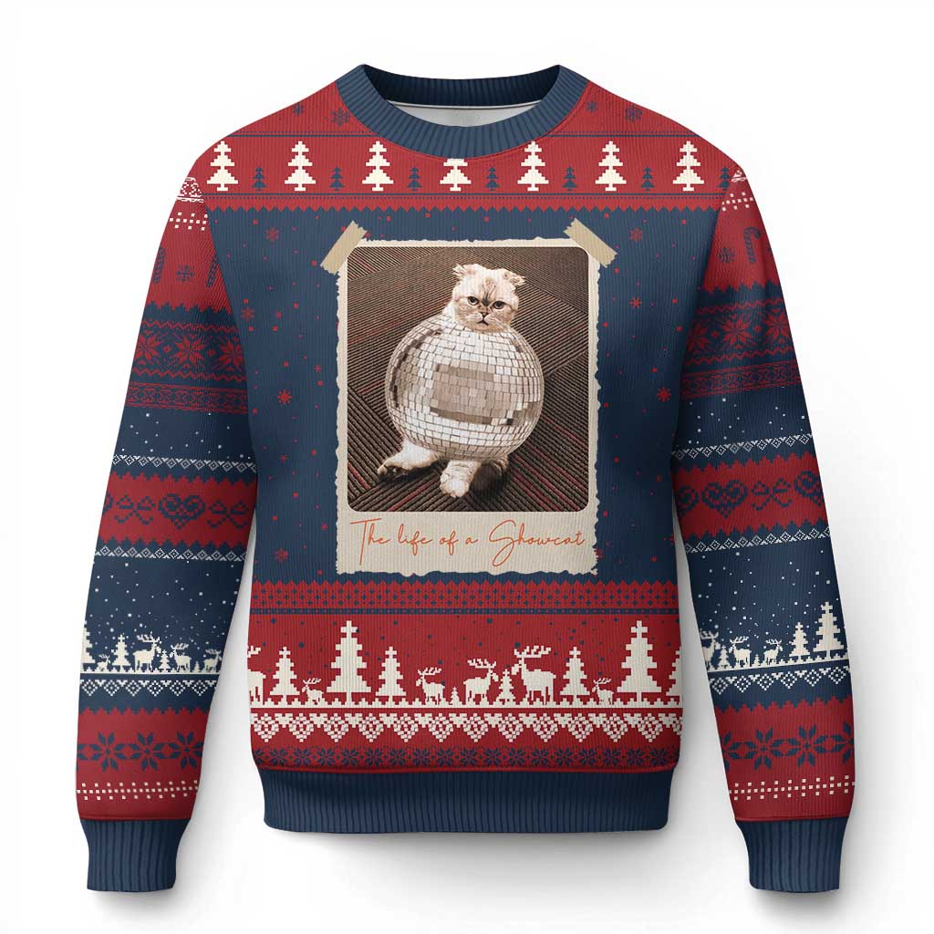 The Life Of A Showcat Ugly Christmas Sweater Funny Vintage Photo Cat Era - Wonder Print Shop