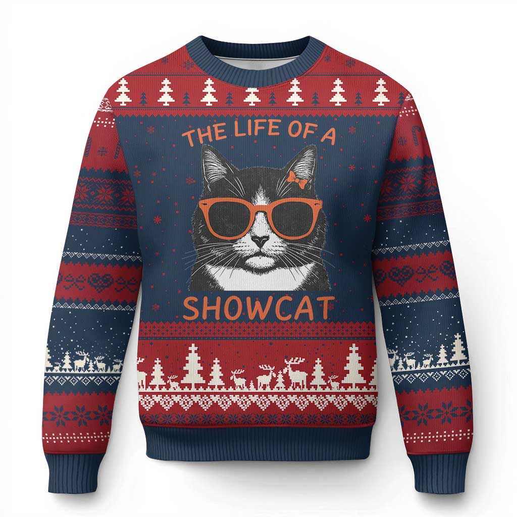 The Life Of A Showcat Ugly Christmas Sweater Funny Cat Showgirl Era - Wonder Print Shop