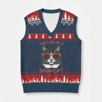 The Life Of A Showcat V-Neck Knit Sweater Vest Funny Cat Showgirl Era - Wonder Print Shop
