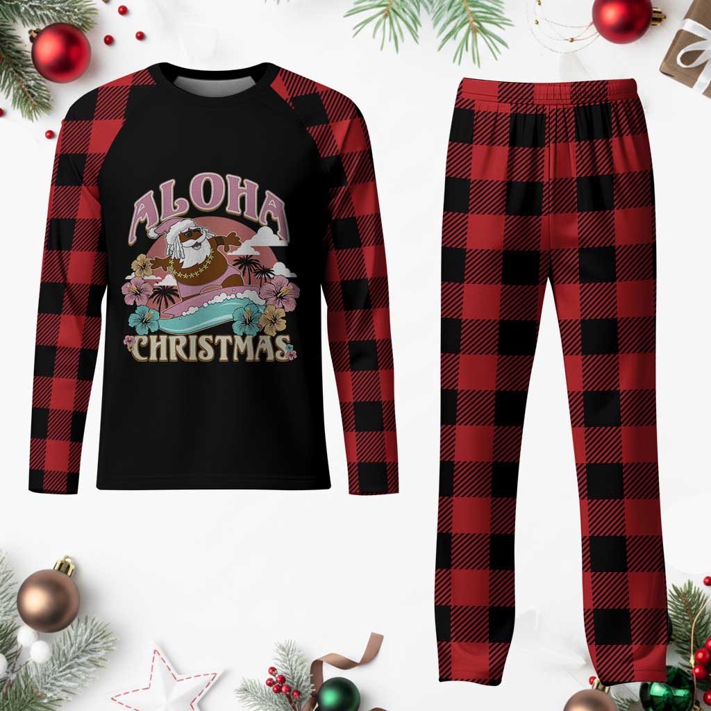 Hawaii Plaid Pajama Set Retro African American Surfing Santa With Tattoos Aloha Christmas - Wonder Print Shop