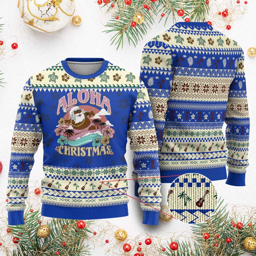 Hawaii Ugly Christmas Sweater Retro African American Surfing Santa With Tattoos Aloha Christmas - Wonder Print Shop