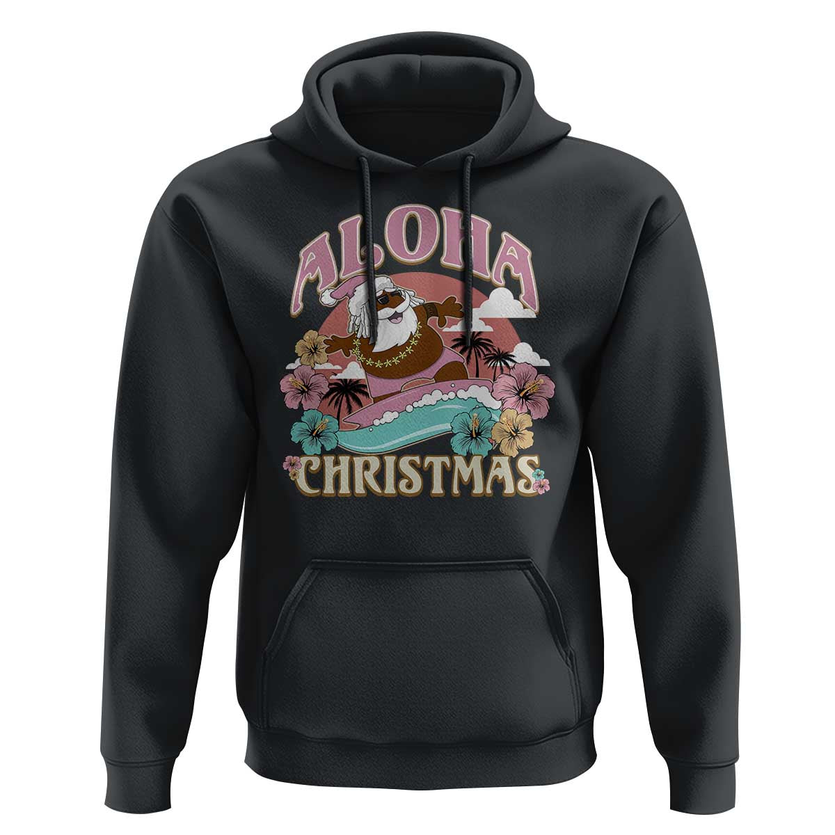 Hawaii Christmas Hoodie Retro African American Surfing Santa With Tattoos Aloha Christmas