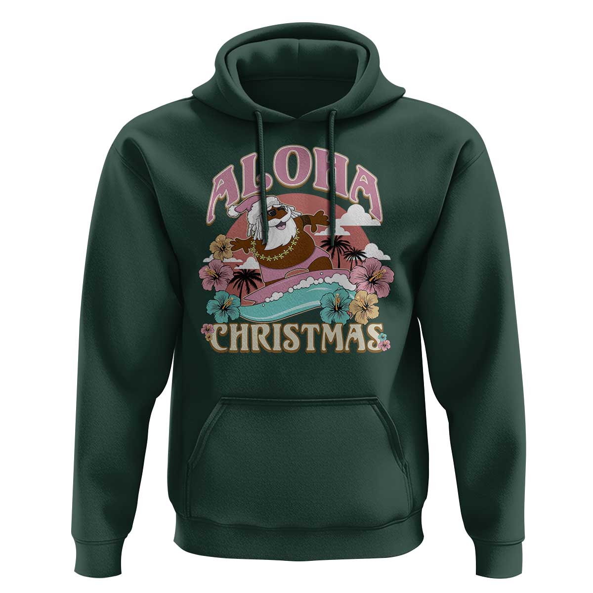 Hawaii Christmas Hoodie Retro African American Surfing Santa With Tattoos Aloha Christmas