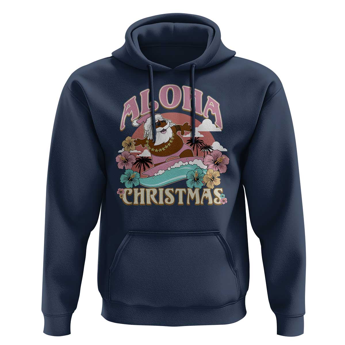 Hawaii Christmas Hoodie Retro African American Surfing Santa With Tattoos Aloha Christmas