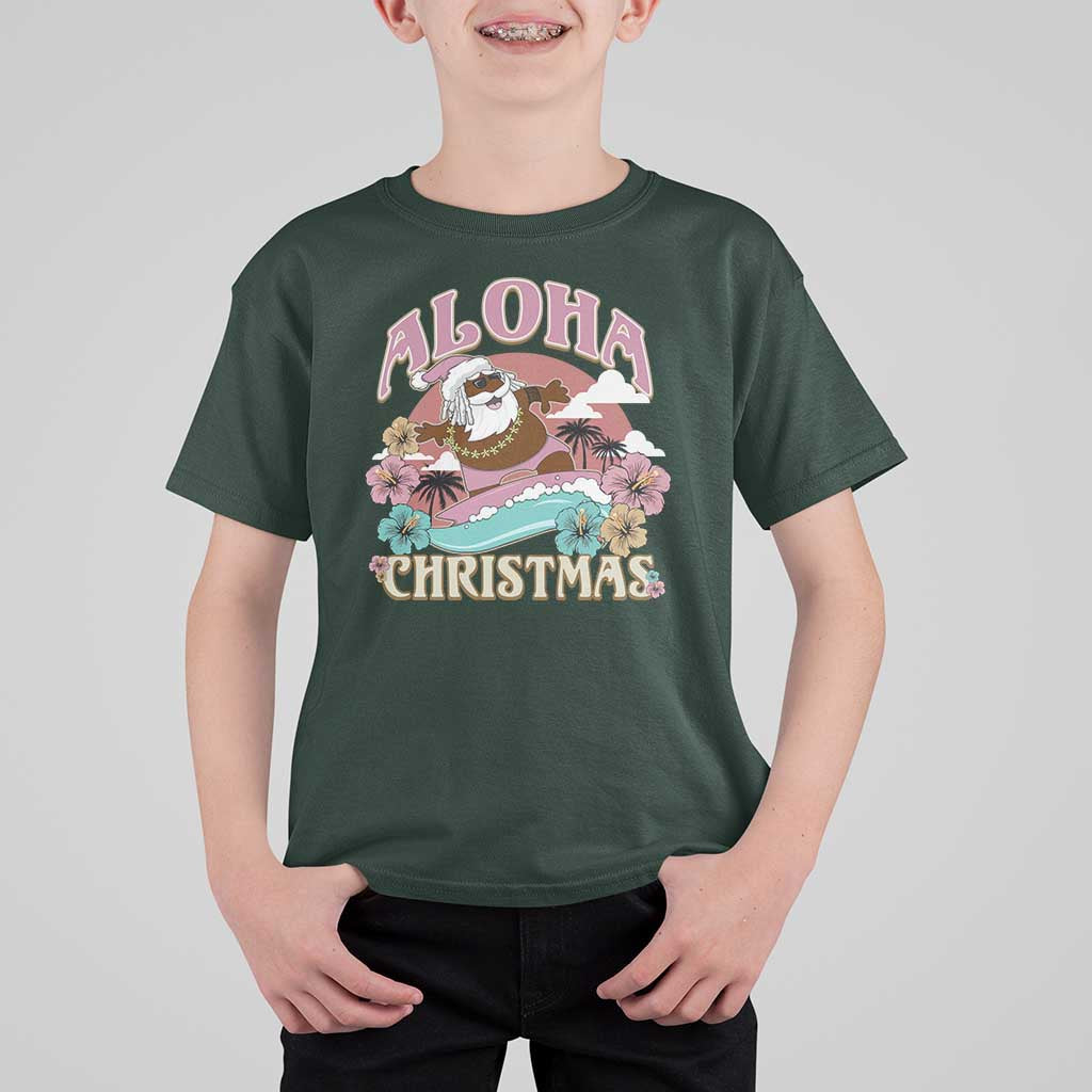 Hawaii Christmas T Shirt For Kid Retro African American Surfing Santa With Tattoos Aloha Christmas - Wonder Print Shop
