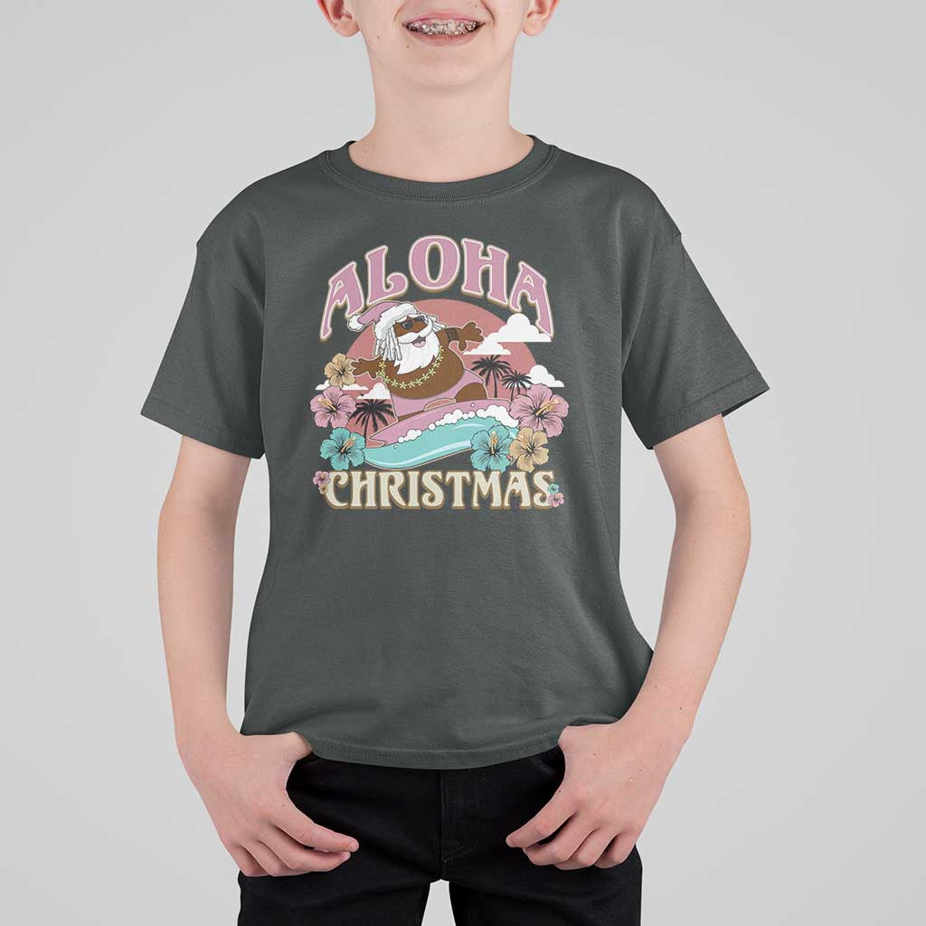 Hawaii Christmas T Shirt For Kid Retro African American Surfing Santa With Tattoos Aloha Christmas - Wonder Print Shop
