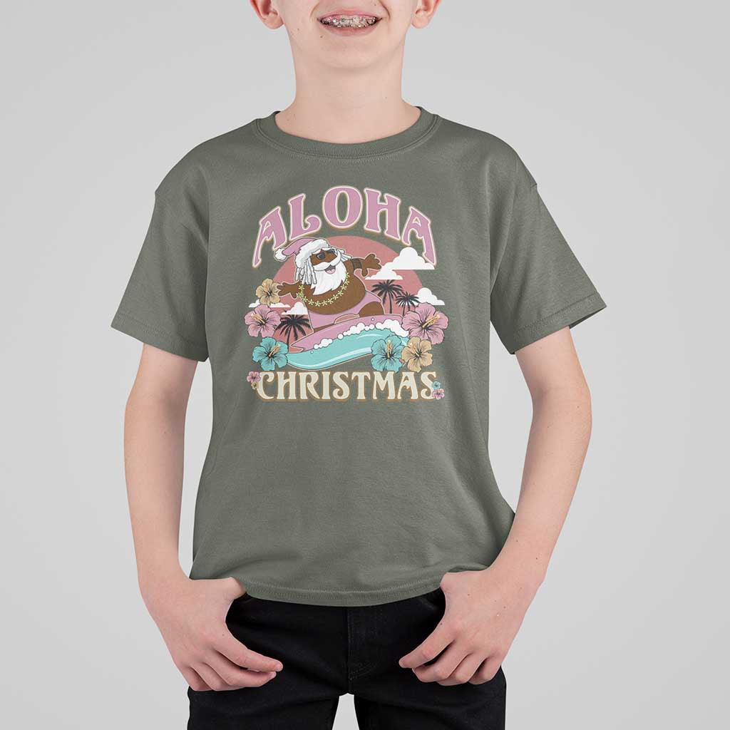 Hawaii Christmas T Shirt For Kid Retro African American Surfing Santa With Tattoos Aloha Christmas - Wonder Print Shop