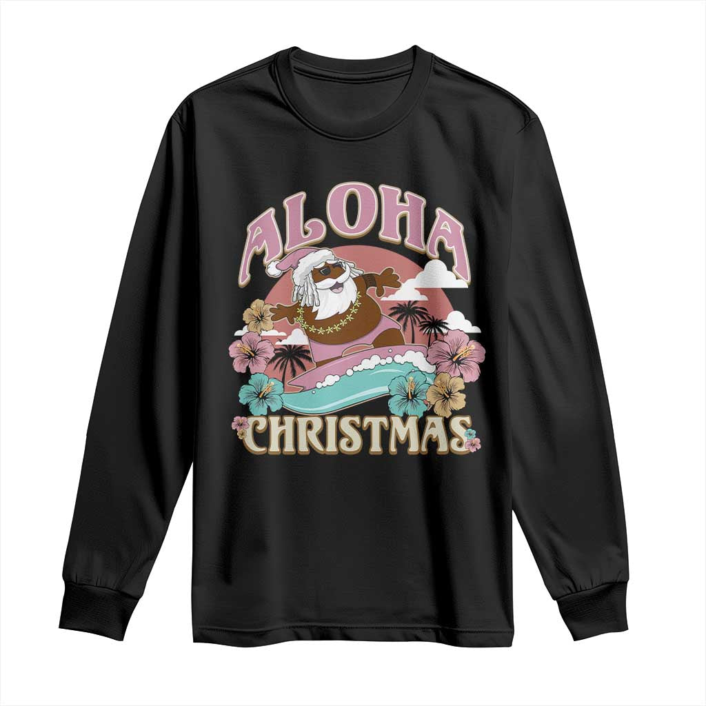 Hawaii Christmas Long Sleeve Shirt Retro African American Surfing Santa With Tattoos Aloha Christmas