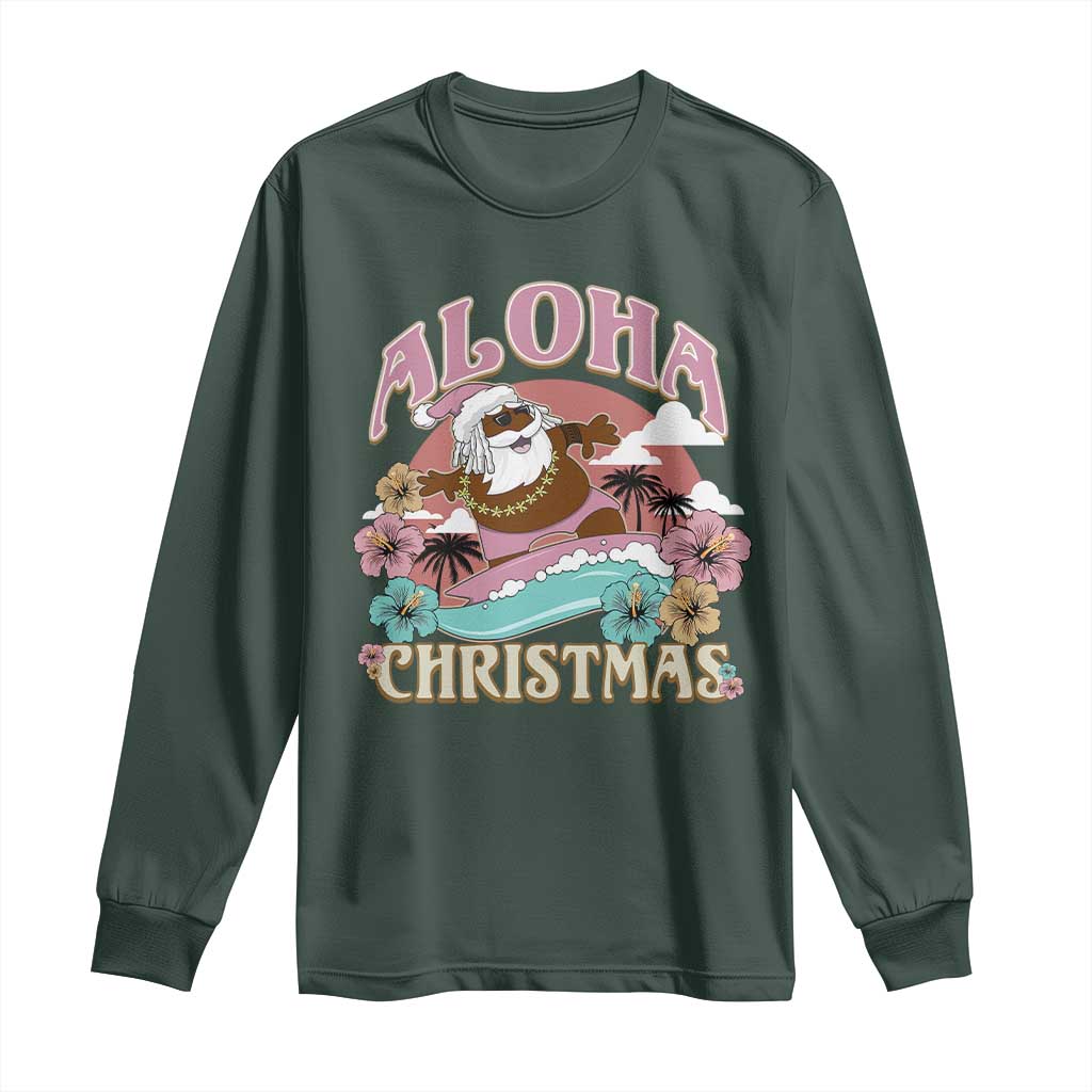 Hawaii Christmas Long Sleeve Shirt Retro African American Surfing Santa With Tattoos Aloha Christmas