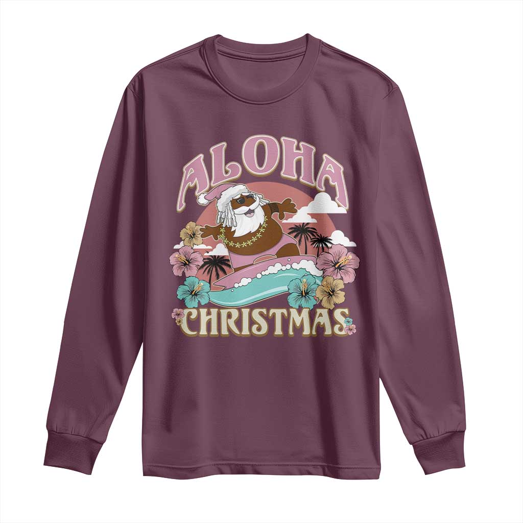 Hawaii Christmas Long Sleeve Shirt Retro African American Surfing Santa With Tattoos Aloha Christmas