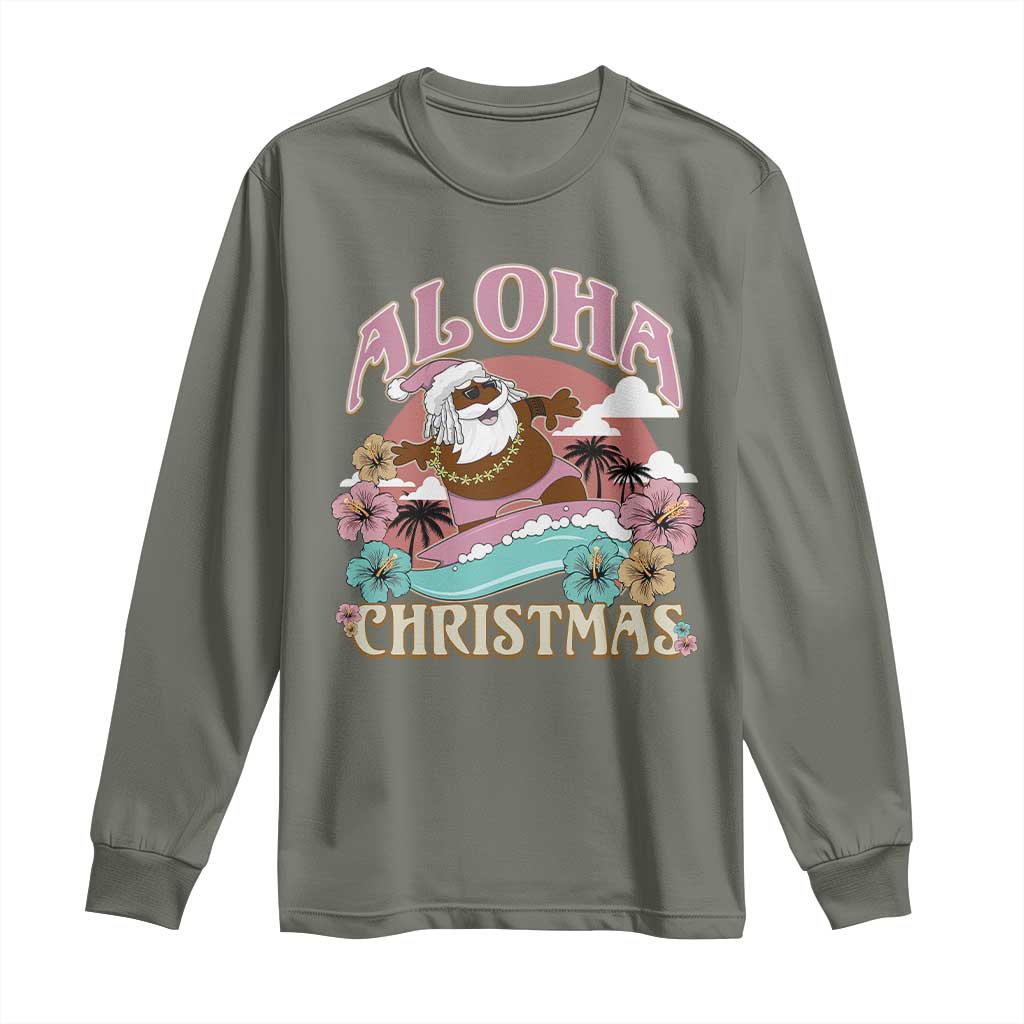 Hawaii Christmas Long Sleeve Shirt Retro African American Surfing Santa With Tattoos Aloha Christmas