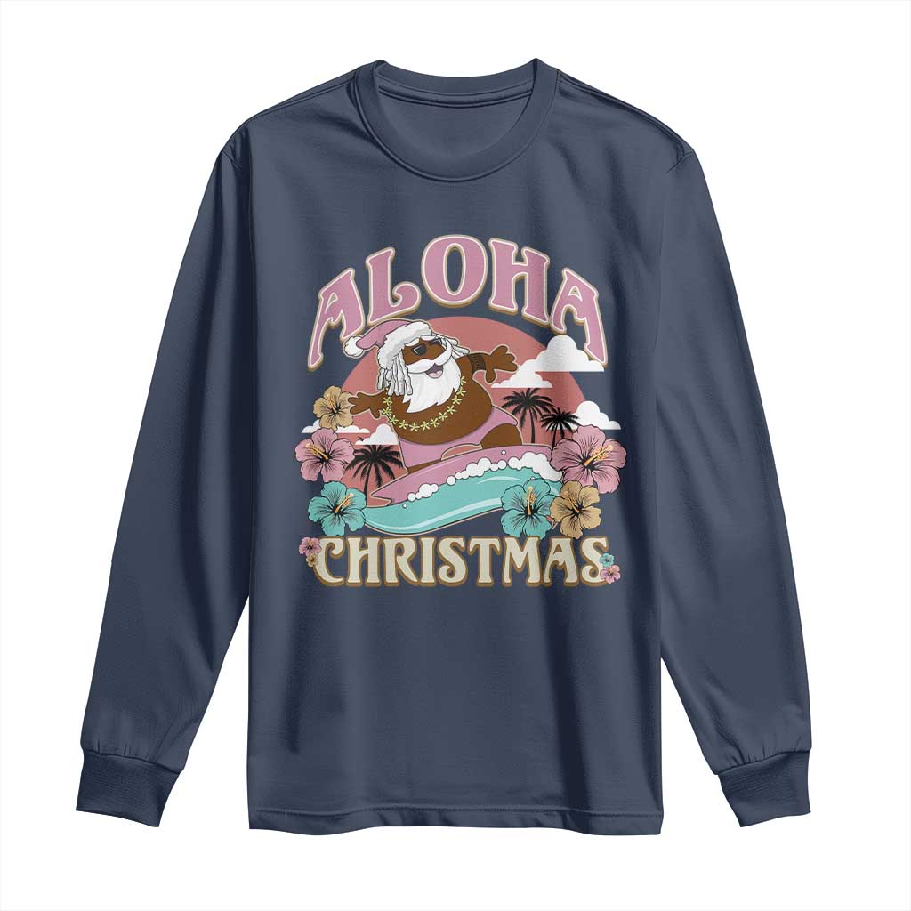 Hawaii Christmas Long Sleeve Shirt Retro African American Surfing Santa With Tattoos Aloha Christmas