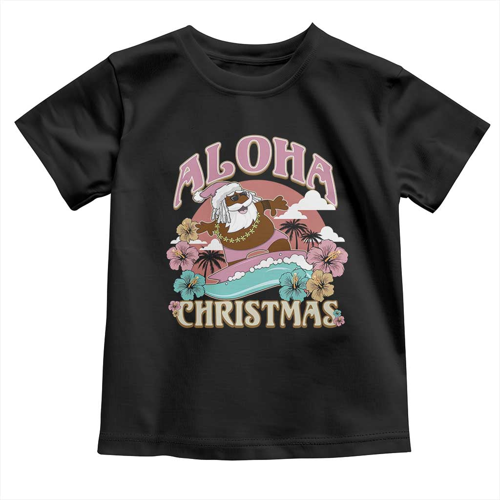 Hawaii Christmas Toddler T Shirt Retro African American Surfing Santa With Tattoos Aloha Christmas