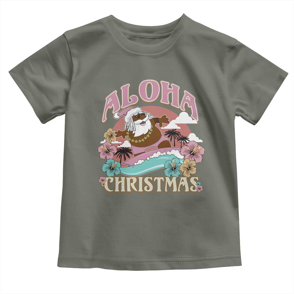 Hawaii Christmas Toddler T Shirt Retro African American Surfing Santa With Tattoos Aloha Christmas