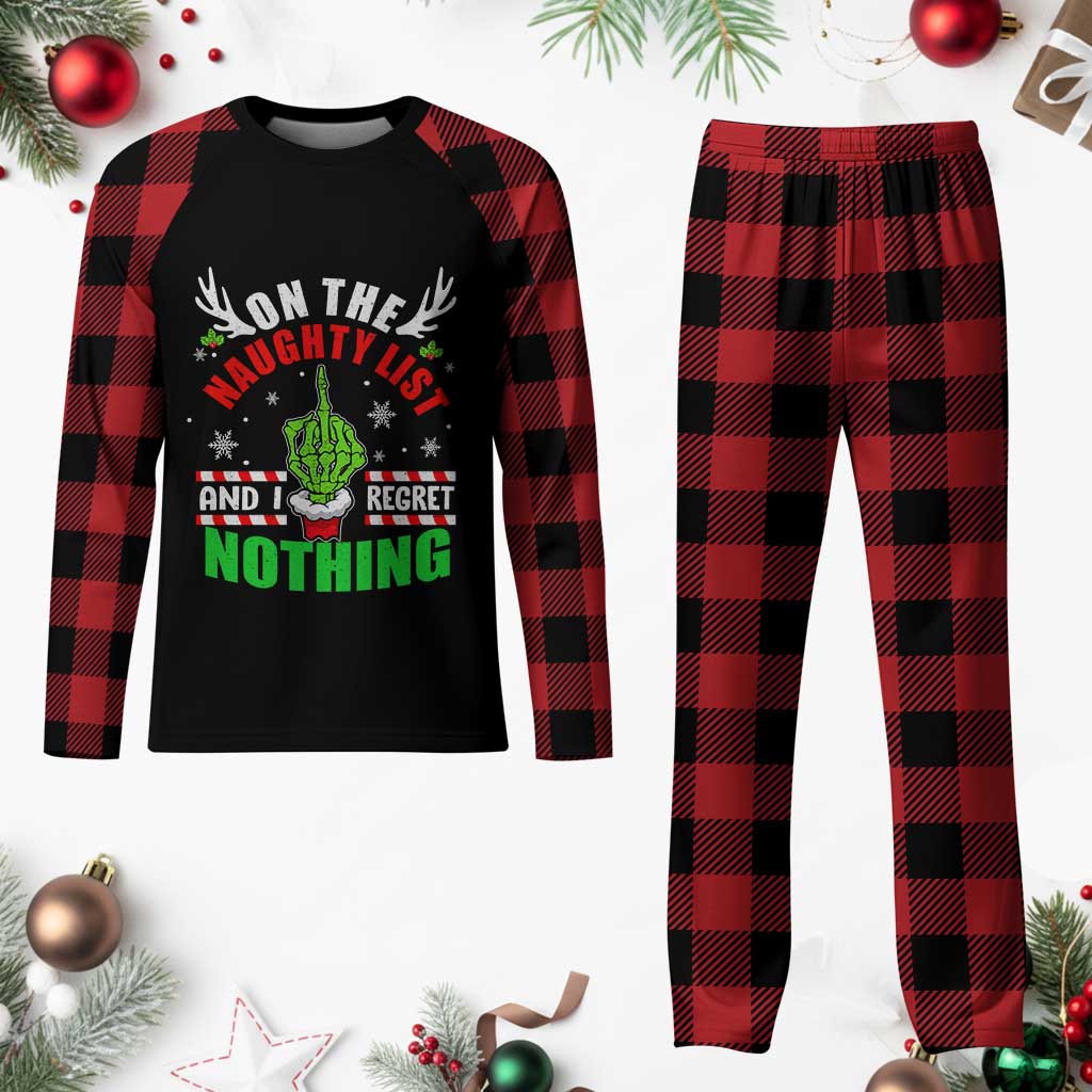 Funny Plaid Pajama Set On The List Of Naughty And I Regret Nothing Xmas Gift - Wonder Print Shop