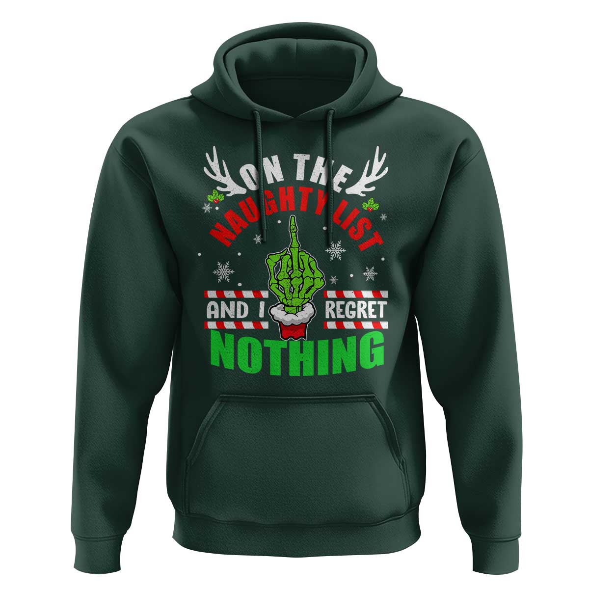 Funny Xmas Hoodie On The List Of Naughty And I Regret Nothing Christmas