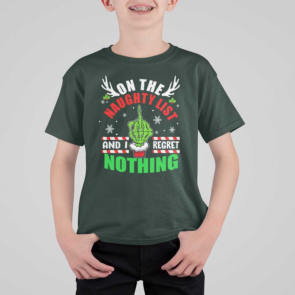 Funny Xmas T Shirt For Kid On The List Of Naughty And I Regret Nothing Christmas - Wonder Print Shop