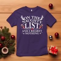 Funny Xmas T Shirt On The Naughty List And I Regret Nothing - Wonder Print Shop