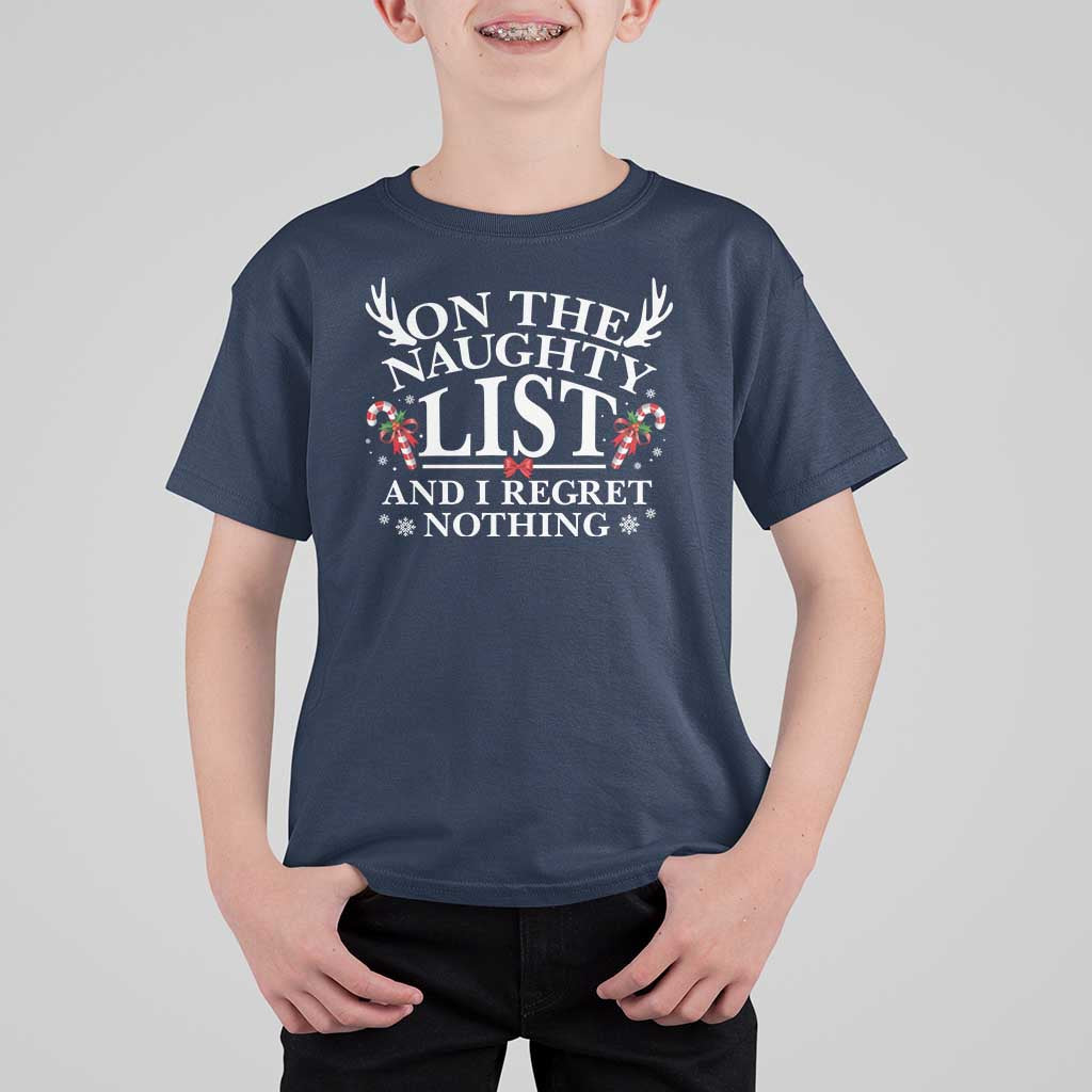 Funny Xmas T Shirt For Kid On The Naughty List And I Regret Nothing - Wonder Print Shop