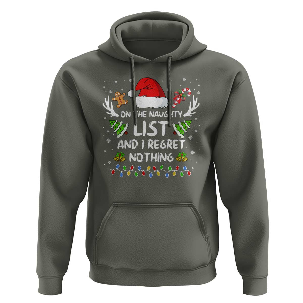 Funny Xmas Hoodie On The List Of Naughty And I Regret Nothing