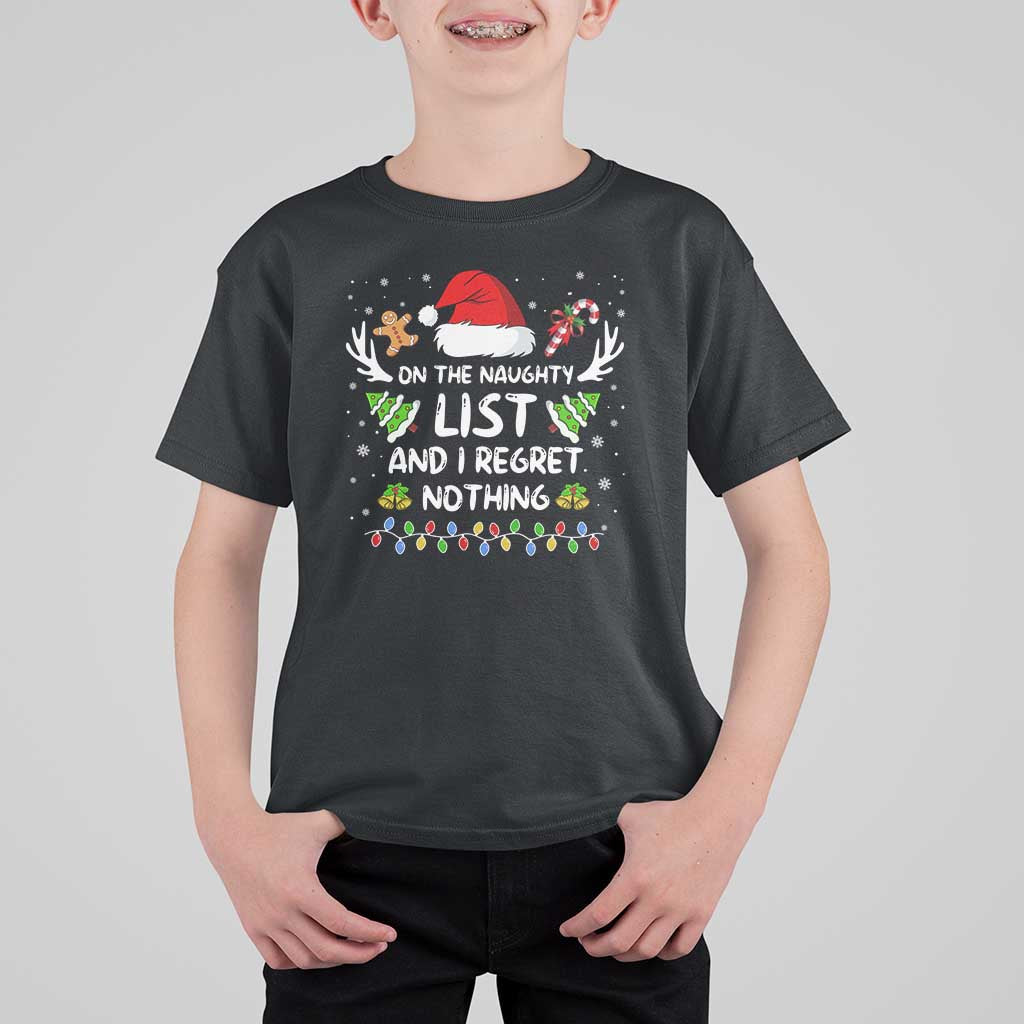 Funny Xmas T Shirt For Kid On The List Of Naughty And I Regret Nothing - Wonder Print Shop