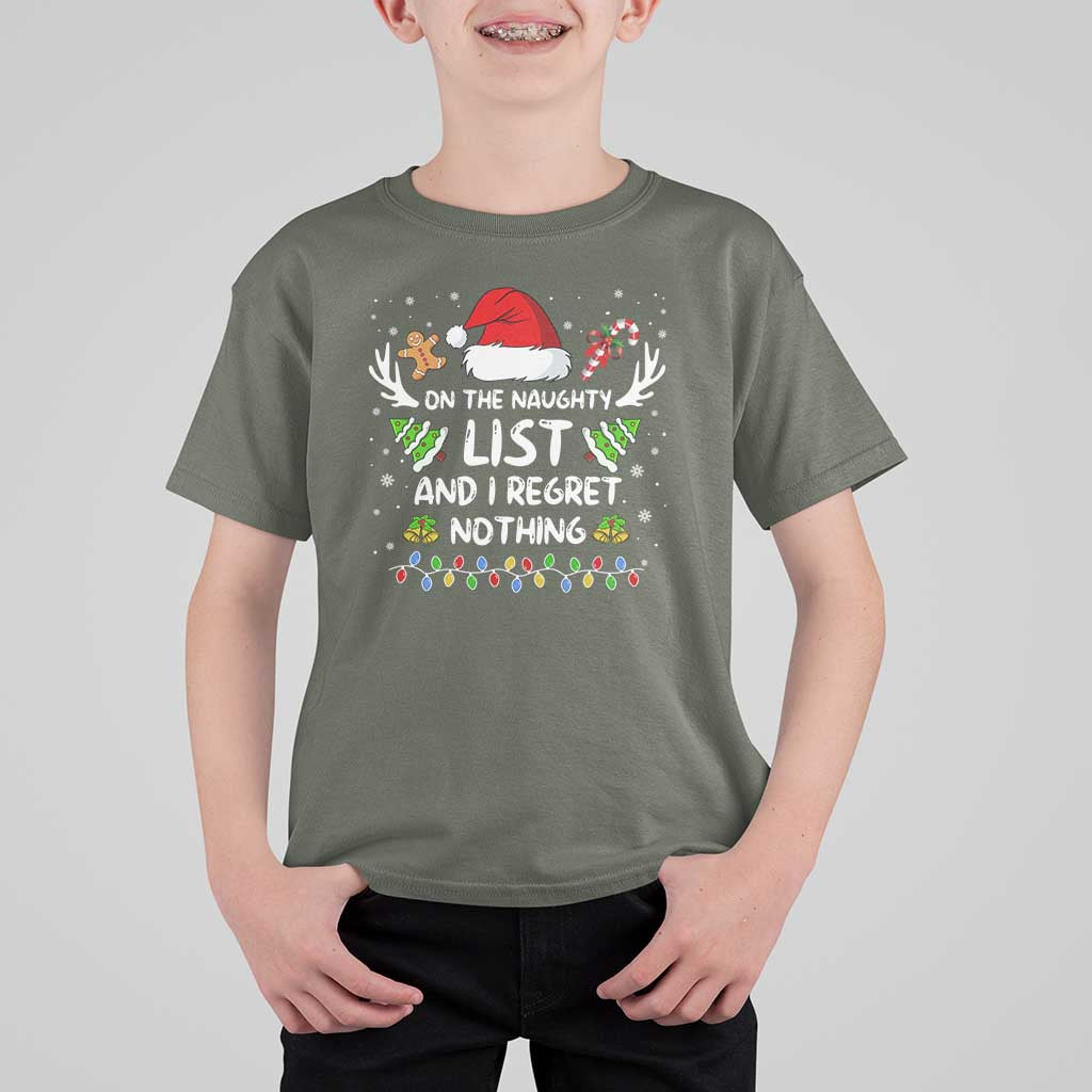 Funny Xmas T Shirt For Kid On The List Of Naughty And I Regret Nothing - Wonder Print Shop