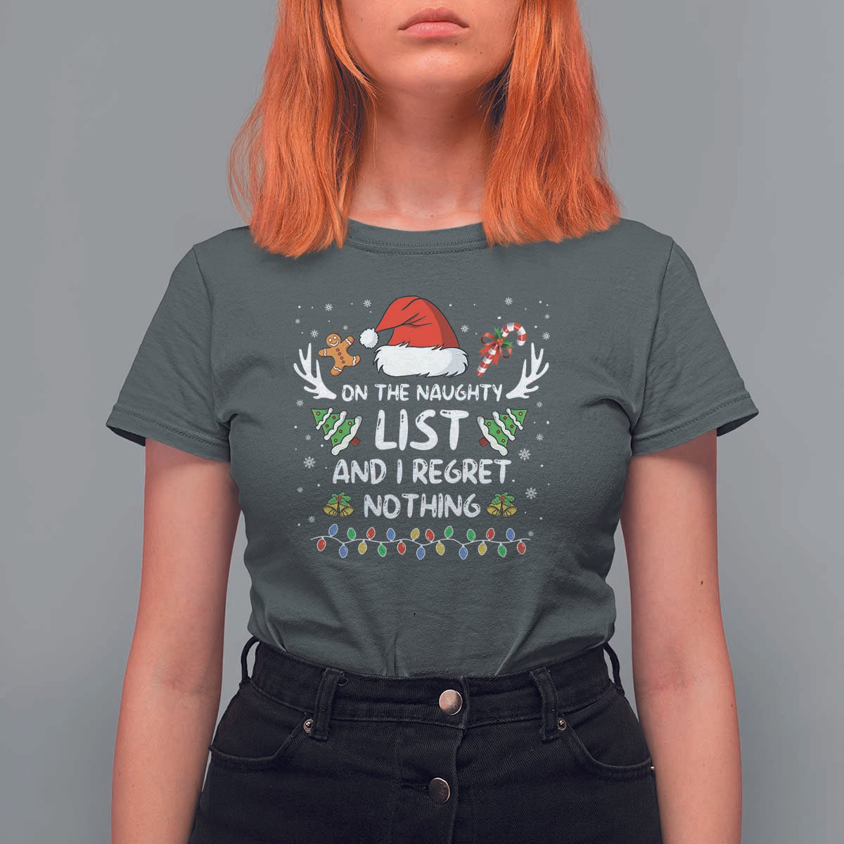Funny Xmas T Shirt For Women On The List Of Naughty And I Regret Nothing - Wonder Print Shop