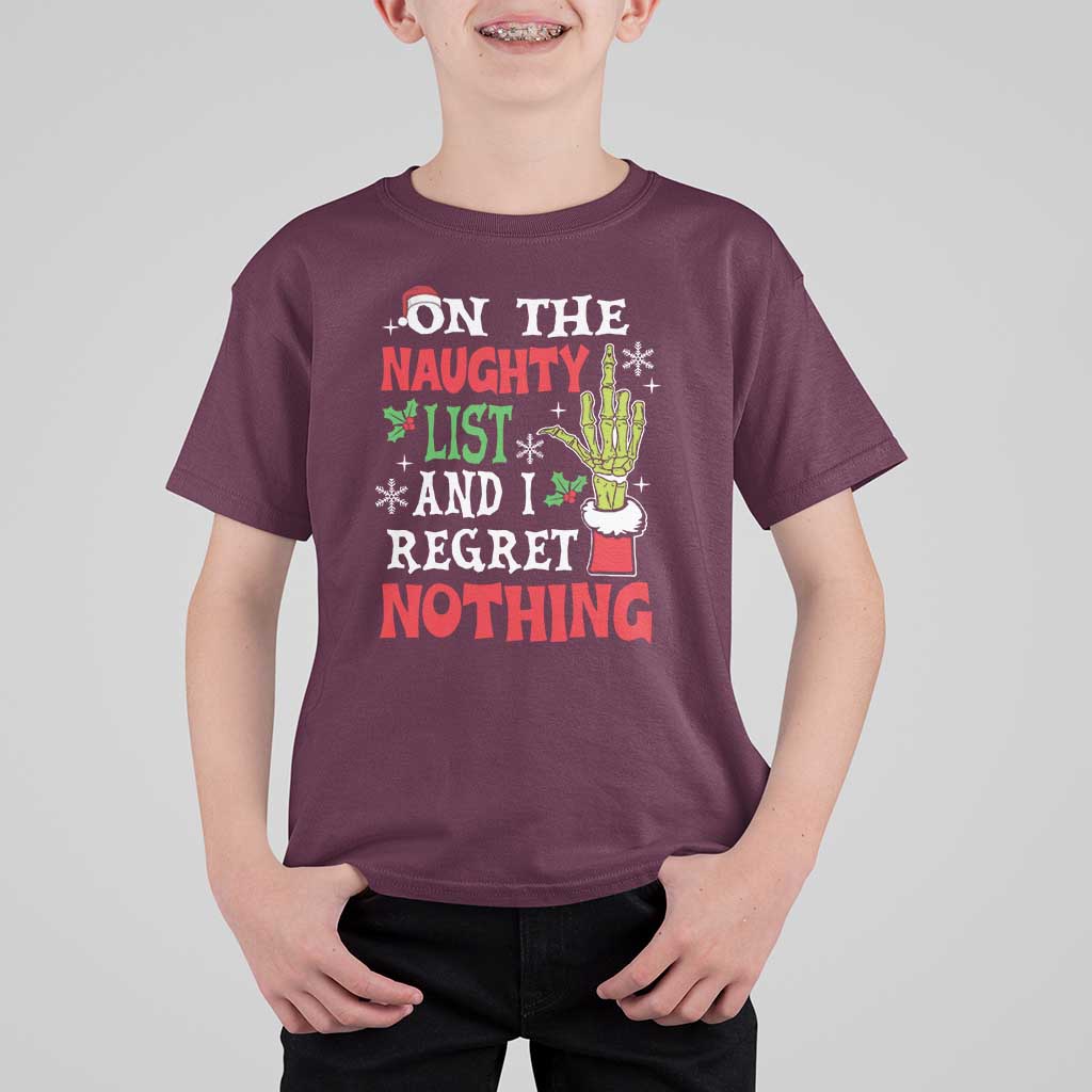 Funny Christmas T Shirt For Kid On The List Of Naughty And I Regret Nothing Xmas - Wonder Print Shop