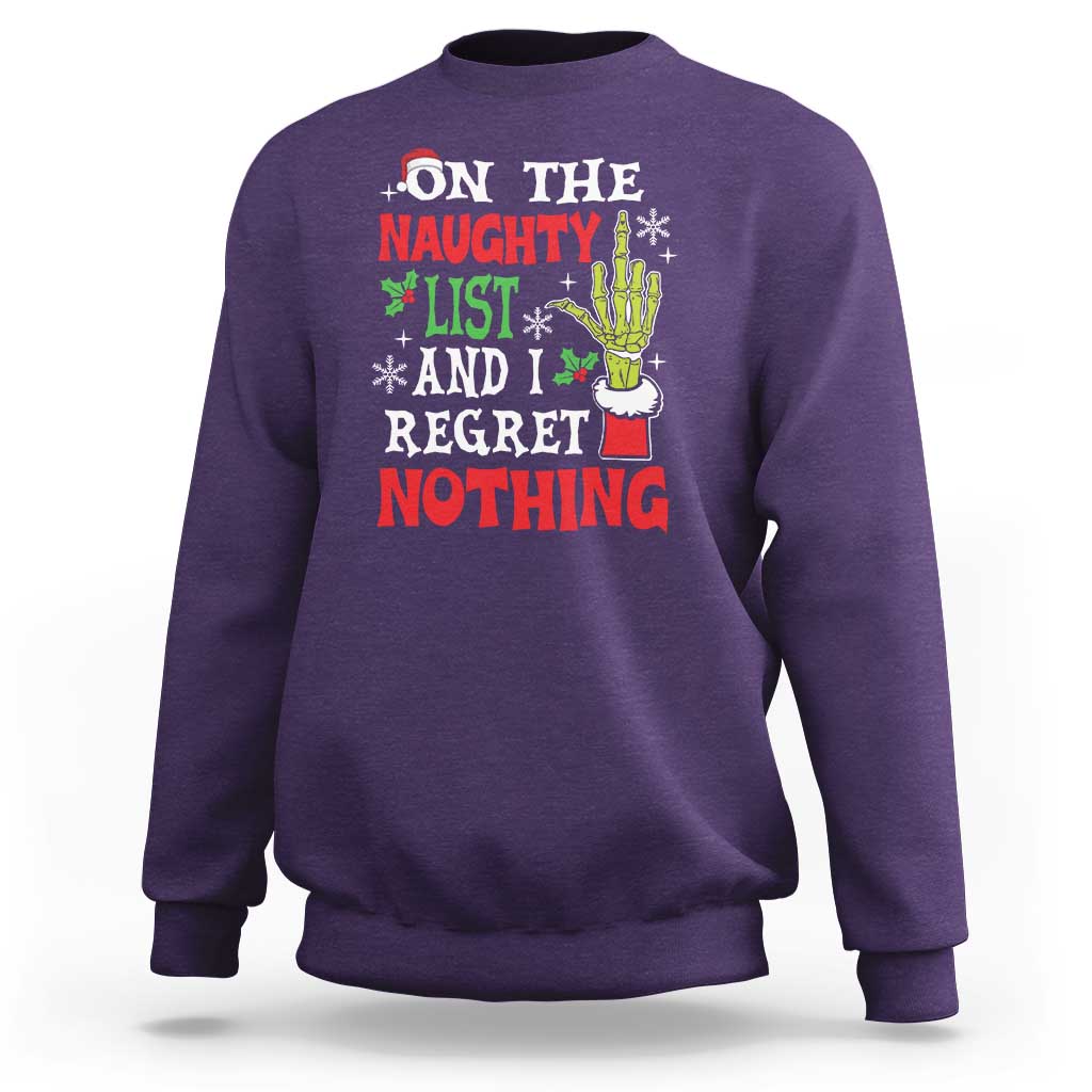 Funny Christmas Sweatshirt On The List Of Naughty And I Regret Nothing Xmas - Wonder Print Shop