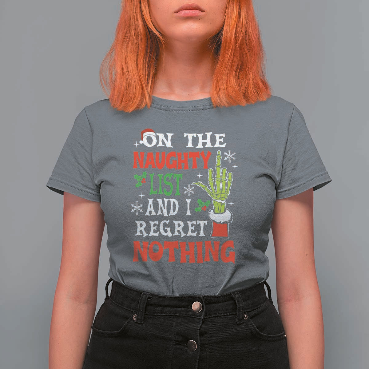 Funny Christmas T Shirt For Women On The List Of Naughty And I Regret Nothing Xmas - Wonder Print Shop