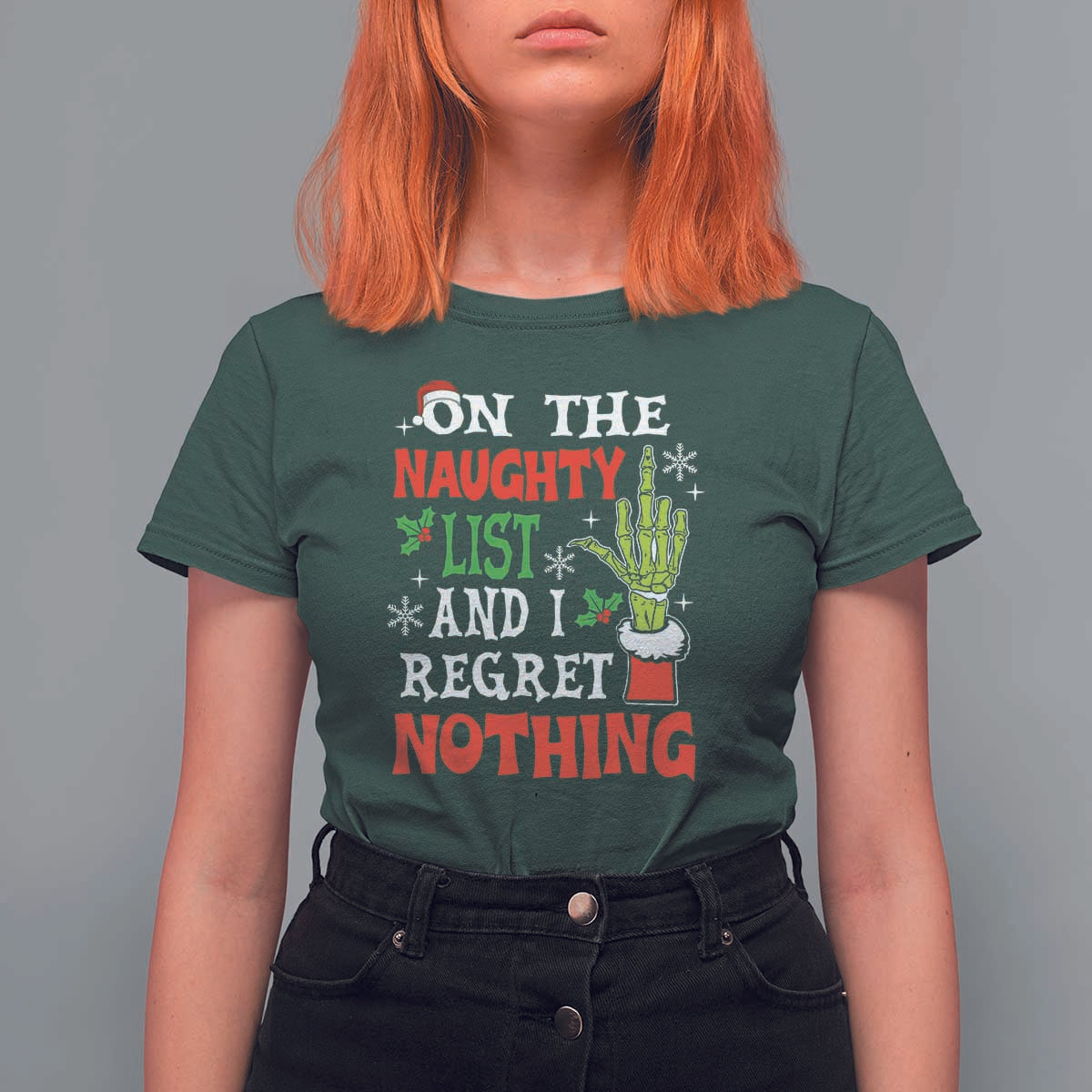 Funny Christmas T Shirt For Women On The List Of Naughty And I Regret Nothing Xmas - Wonder Print Shop