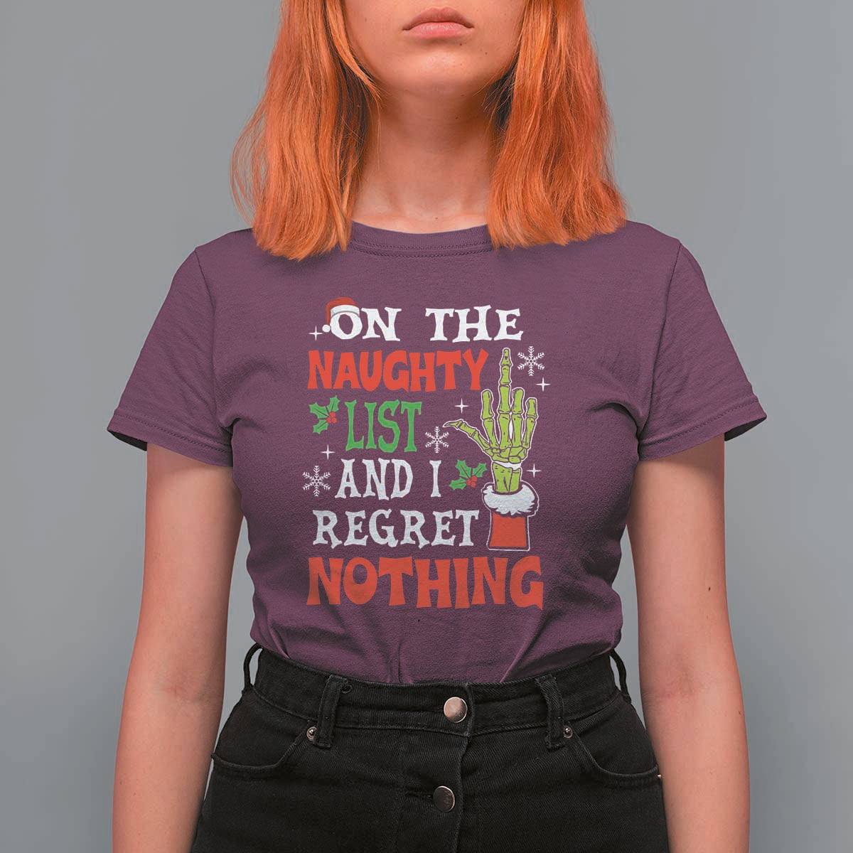 Funny Christmas T Shirt For Women On The List Of Naughty And I Regret Nothing Xmas - Wonder Print Shop