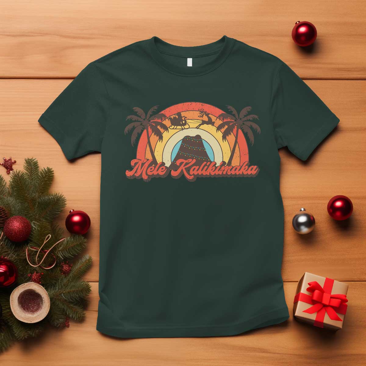 Hawaii Christmas T Shirt Mele Kalikimaka Retro Hawaiian Island Palm Tree Xmas Lights - Wonder Print Shop