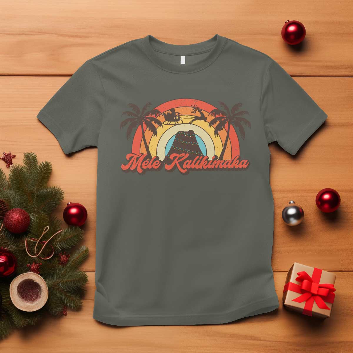 Hawaii Christmas T Shirt Mele Kalikimaka Retro Hawaiian Island Palm Tree Xmas Lights - Wonder Print Shop