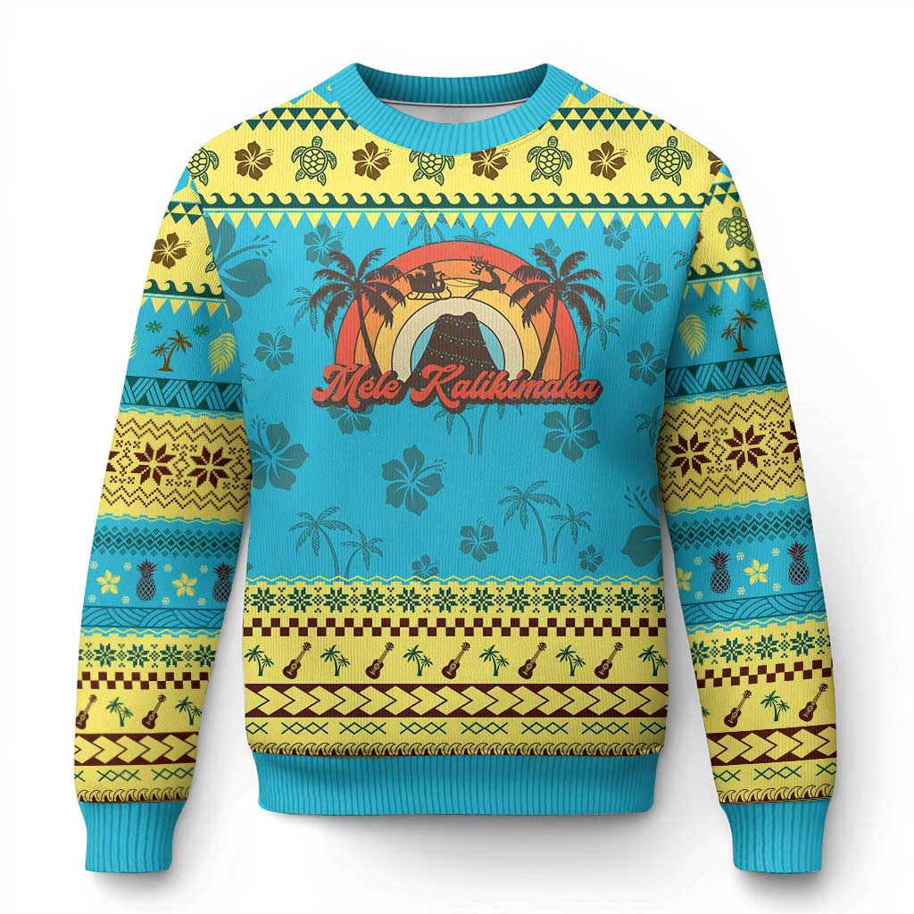 Hawaii Ugly Christmas Sweater Mele Kalikimaka Retro Hawaiian Island Palm Tree Xmas Lights - Wonder Print Shop